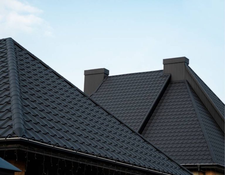 Modern house with black metal tile roofing for durability and style