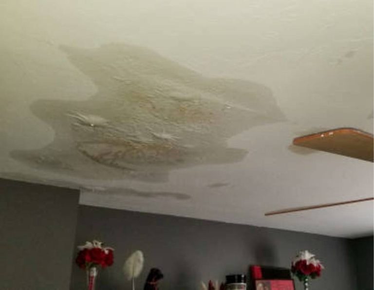 Ceiling water damage from roof leak in a Maryland home