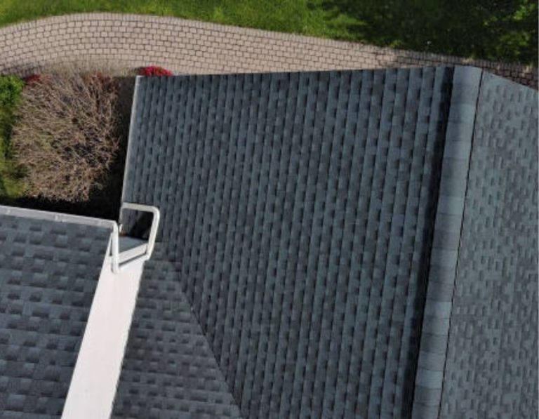 Aerial view of asphalt shingle roof on a residential property in Annapolis, Maryland