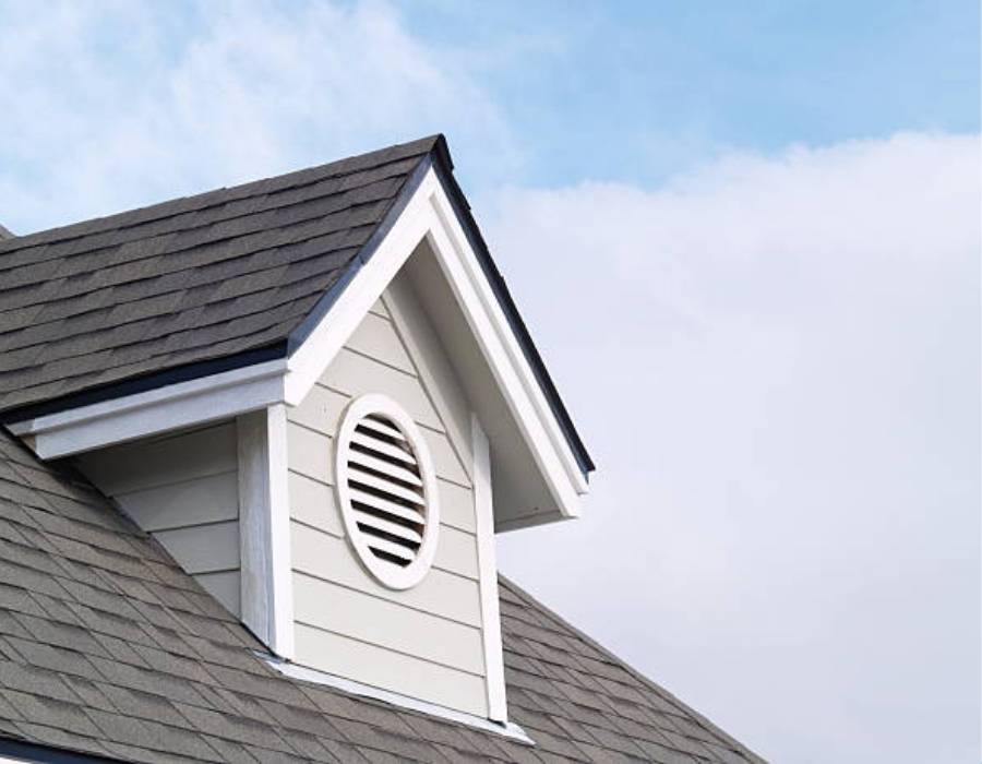 Gable vent for roof ventilation on a Maryland residential home with asphalt shingles