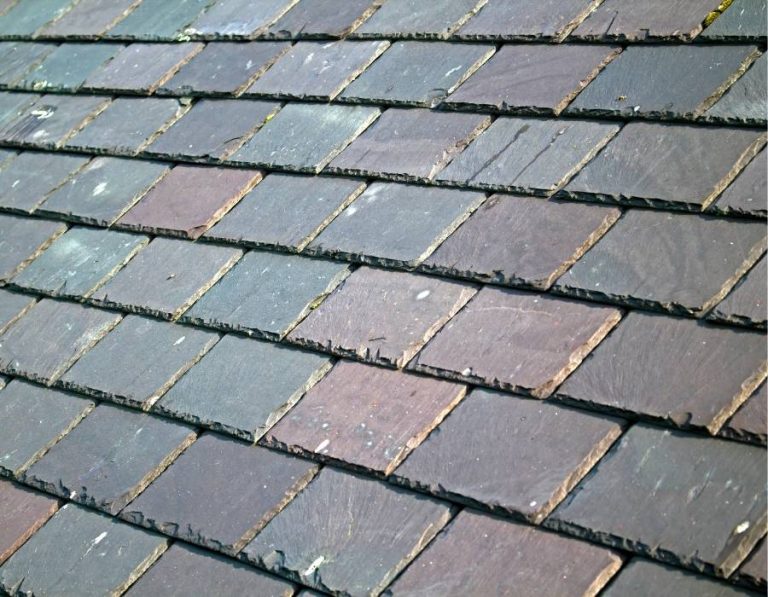 Synthetic slate roofing tiles on a Maryland home combining historic charm with modern durability